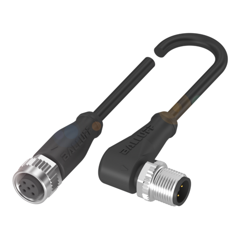 Balluff Cordset, M12 female 0deg A-code 5-pin / M12 male 90deg A-code 4-pin, 0.3m Balluff