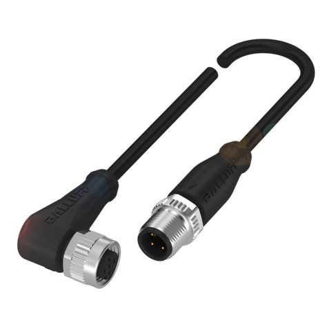 Balluff Cordset, M12 female 90deg A-code 5-pin / M12 male 0deg A-code 4-pin, 0.3m Balluff