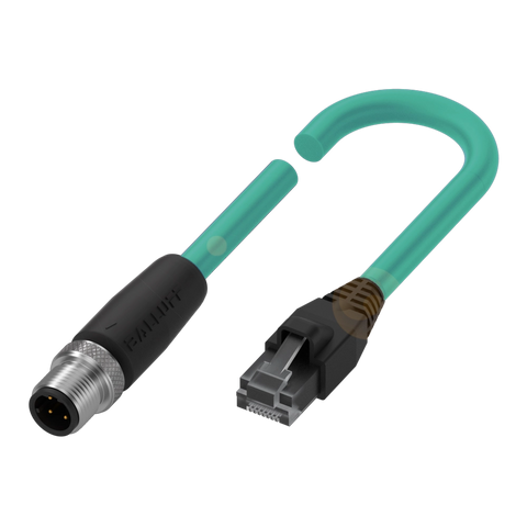 Balluff Cordset, M12, Male 0deg D-code 4-pin / RJ45 male 0deg 4-pin, 2m