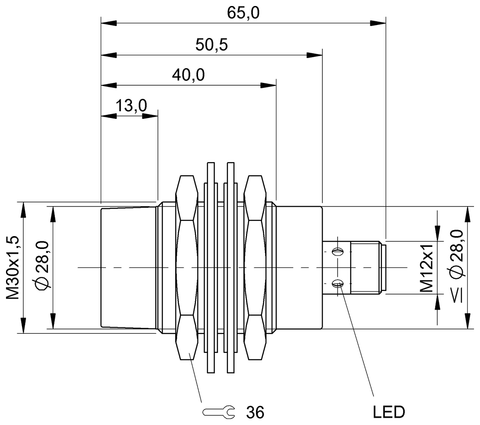 Balluff Inductive standard sensor, PNP, NO, M30, Non-flush, M12 4-pin