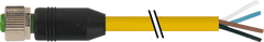 Murr M12 female 0°, A-code with cable, 4-pole, yellow, 3m