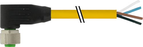 Murr M12 female 90°, A-code with cable, yellow, 4-pole, 3m