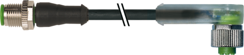 Murr M12 male 0°/M12 female 90°, A-code, LED, 4-pole, 7.5m