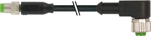 Murr M8 male 0°/ M12 female 90°, A-code, 3-pole, black, 2m