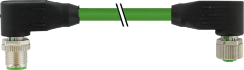 Murr M12, male 90°/ female 90°, A-code, 6-pole, green, 1m