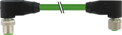 Murr M12, male 90°/ female 90°, A-code, 6-pole, green, 1m