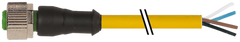 Murr M12 female 0° with cable, straight, 4-pole, yellow, 20m