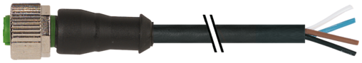 Murr M12 female 0°, A-code, 4-pole, black, 5m