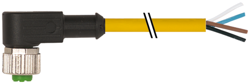 Murr M12 female 90° A-code with cable, yellow, 4-pole, 5m