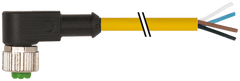 Murr M12 female 90° A-code with cable, yellow, 4-pole, 5m