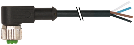 Murr M12 female 90°, A-code with cable, black, 4-pole, 0.3m