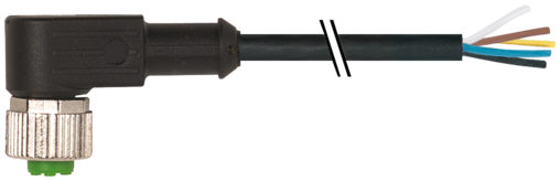 Murr M12 female 90°, A-code with cable, black, 5-pole, 20m