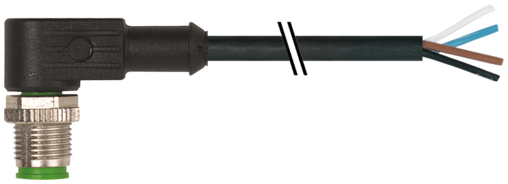 Murr M12 male 90°, A-code with cable, 4-pole, black, 10m