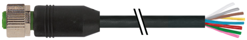 Murr M12 female 0°, A-code with cable, 8-pole, black, 10m