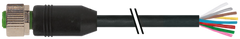 Murr M12 female 0°, A-code with cable, 8-pole, black, 10m