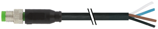 Murr M8 male 0°, A-code with cable, 4-pole, black, 10m