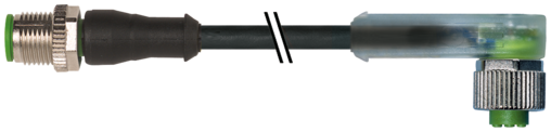 Murr M12, male 0° / female 90° A-code, LED, 4-pole, black, 5m