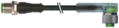 Murr M12, male 0° / female 90° A-code, LED, 4-pole, black, 5m