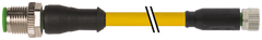 Murr M12 male 0° / M8 female 0° A-code, 4-pole, yellow, 10m