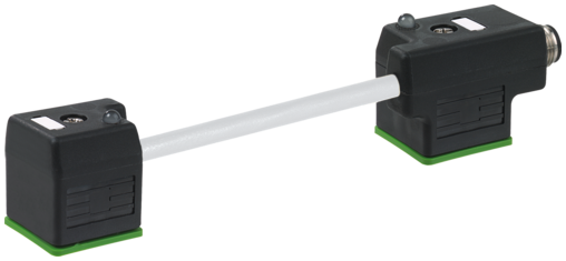 Murr M12 male on rear of MSUD double valve plug, grey, 100mm