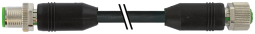 Murr M12 male 0°/M12 female 0°, A-code, 8x0.25, black, 0.75m drag chain