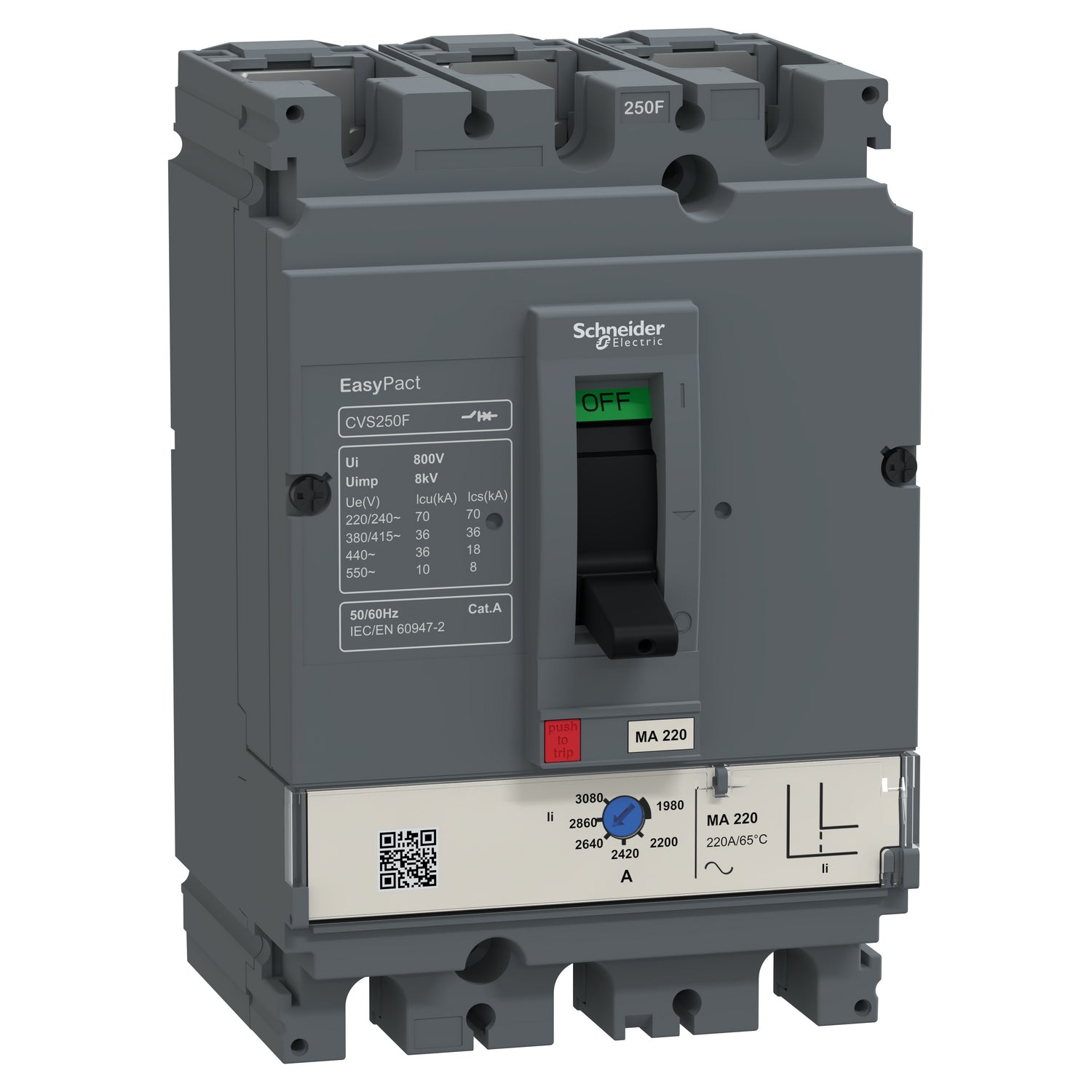 Schneider Circuit breaker, MA trip unit, 3-pole, 220A