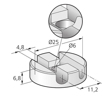 Pflitsch Single wire system mounting disc, D25 x 6.5mm Pflitsch