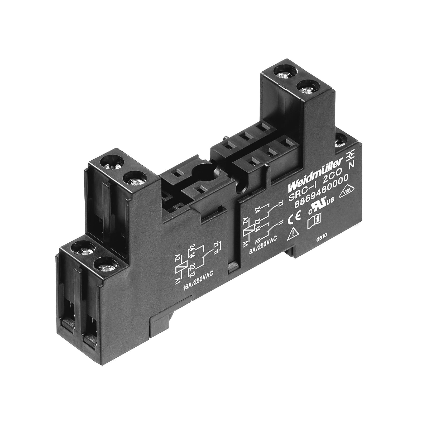 Weidmuller Relay socket, screw, 2 CO, 250VAC, 8A