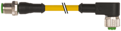 Murr M12, male 0° / female 90°, A-code, 4-pole, yellow, 10m Murrelektronik