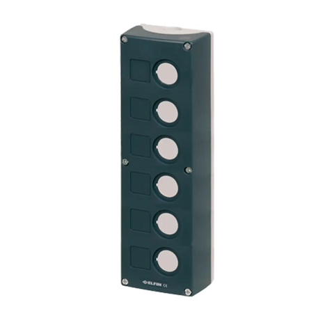 Elfin Push-button enclosure, 6 hole Ø 22, black, 85x274x60 - Rubicon Partner Portal